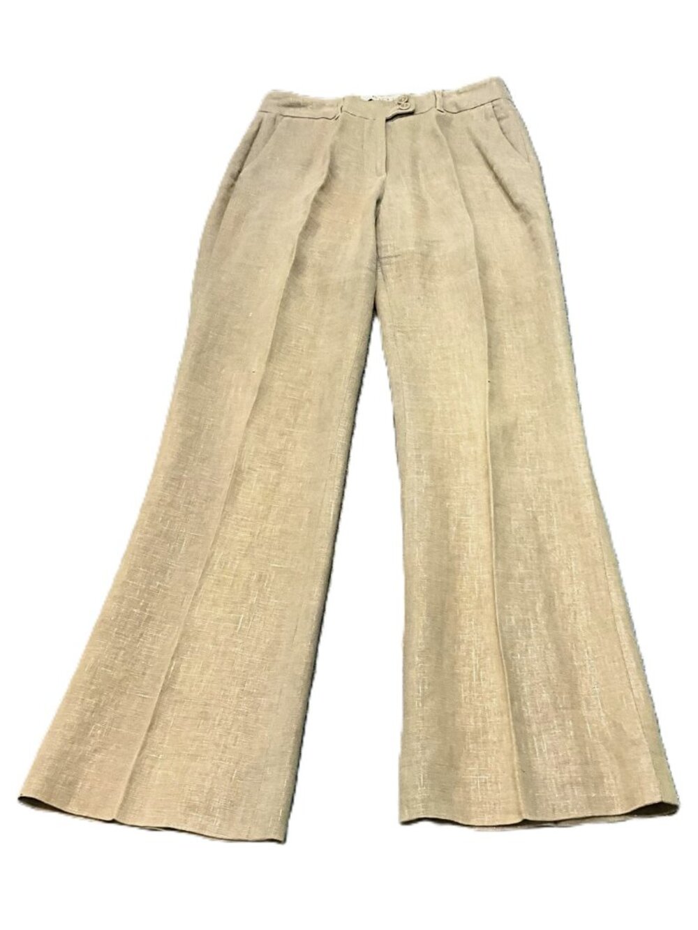 ETRO 100% Linen Lurex Dress Pants Gold Beige Straight Leg Pleated IT38 Italy